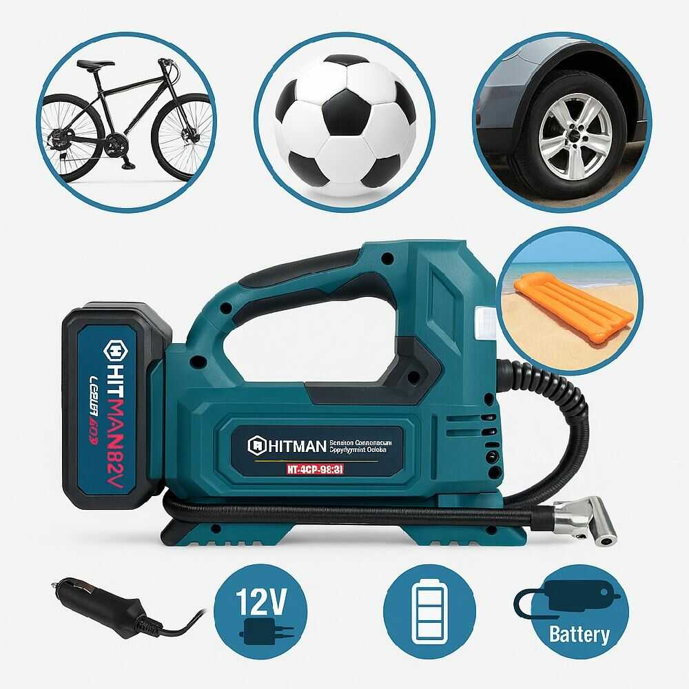 Hitman ACP-6831 Akkumulátoros Kompresszor, 62V, ideális autó- és kerékpárgumikhoz - Image 2