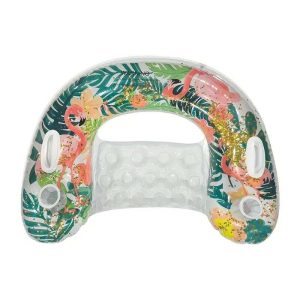 Felfújható vízifotel kapaszkodóval és pohártartóval , trópusi mintázattal és csillámmal