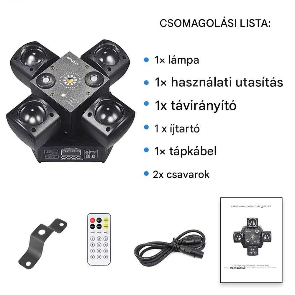 Lézeres-LED Diszkófény, Mozgófejes lézer, 4 Karos Effekttel, Stroboszkóppal, Távirányítóval, Hangefektes mód, 48W - Image 6