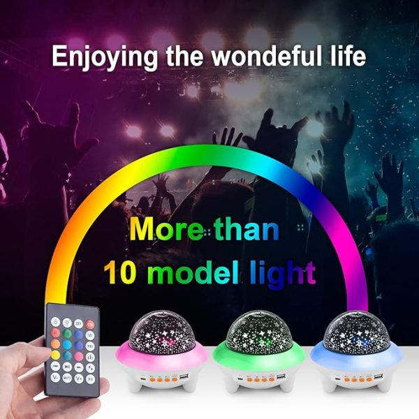 Galaxy Star fényprojektor, éjszakai fény gyerekeknek, dekoratív hangulatvilágítás hangszóróval és távirányítóval, USB, fehér - Image 6
