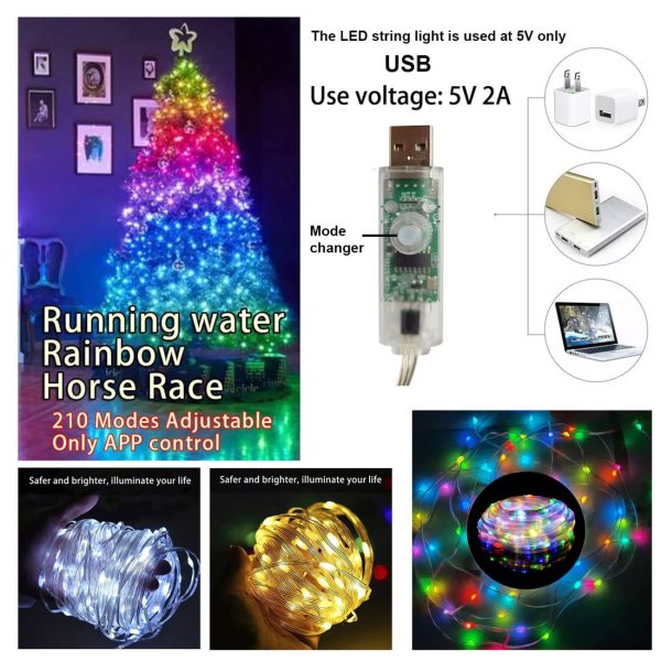 10 méteres intelligens RGB Karácsonyfa LED fűzér zeneszinkronizálással, Smart APP Control /24 gombos távirányítós - Image 3