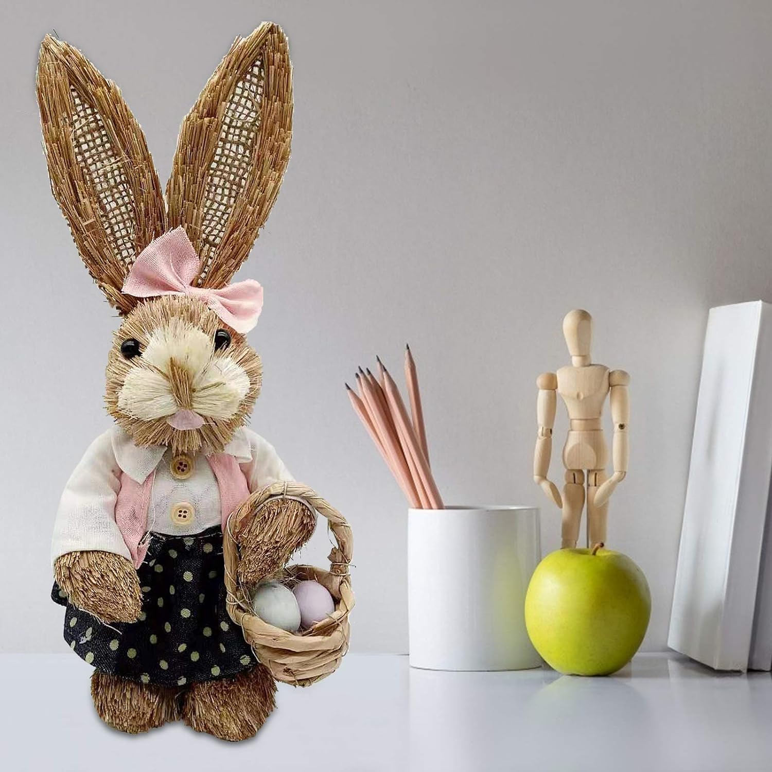 Szalmalány nyúl kiskosárral 35cm - Image 3