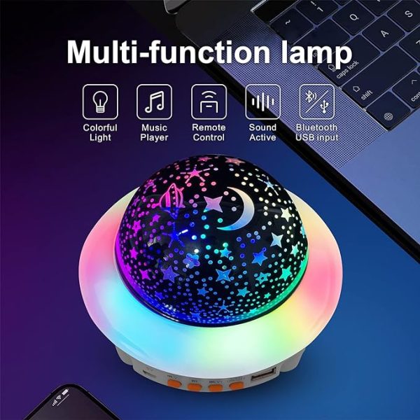 Galaxy Star fényprojektor, éjszakai fény gyerekeknek, dekoratív hangulatvilágítás hangszóróval és távirányítóval, USB, fehér - Image 3