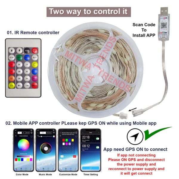 10 méteres intelligens RGB Karácsonyfa LED fűzér zeneszinkronizálással, Smart APP Control /24 gombos távirányítós - Image 2