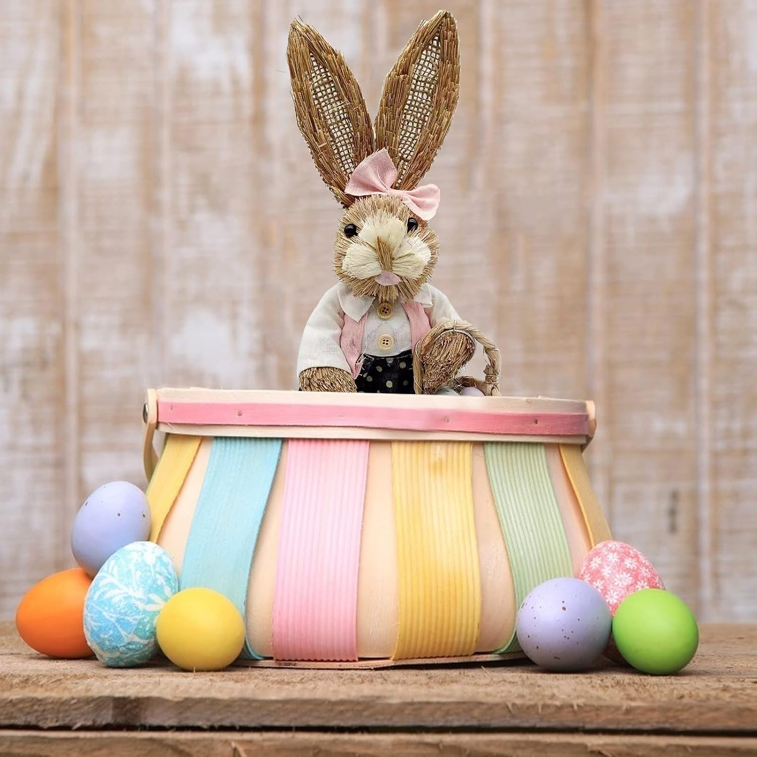 Szalmalány nyúl kiskosárral 35cm - Image 2