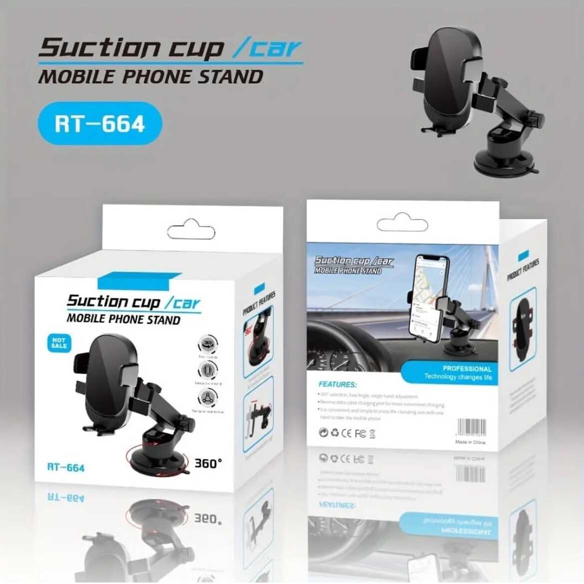 RT-664 Autós telefontartó tapadókoronggal, 360°-ban forgatható - Image 7