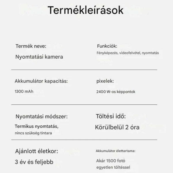 Nyuszis Mini Gyermek fényképezőgép azonnali nyomtatással és színezővel +1 tekercs hőpapírral - Image 7