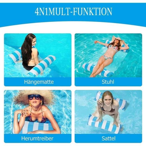 PoolComfort Csíkos Felfújható Relax Ágy – Hálós Középrész, 130cm Hosszú, Gyors Felfújás - Image 7