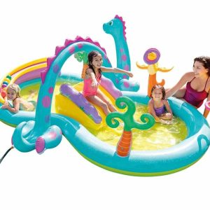 Intex felfújható dinós élménymedence ,vízsugárral , csúzdával gyerekeknek , 3.02 m × 2.29 m × 1.12 m