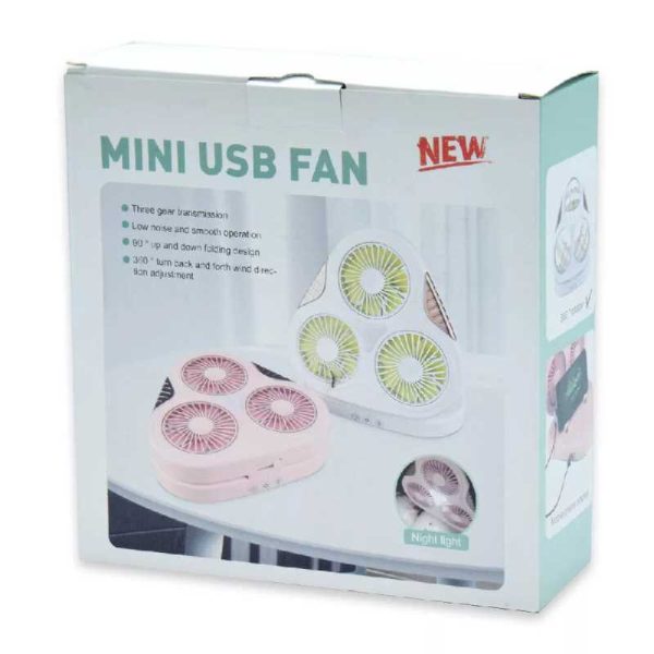 Hordozható Háromlapátos USB Ventilátor, Összecsukható, LED Világítás, Mobiltelefon Tartóval - Image 8