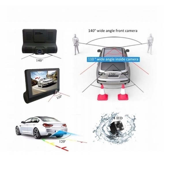 3 Kamerás menetrögzítő(Első, hátsó és belső) 4 colos Full HD monitorral - Image 9