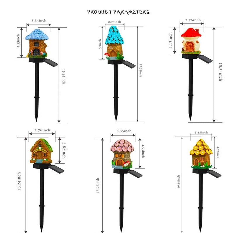 Napelemes világító kisházak leszúrható kerti fény, 40 cm - Image 5