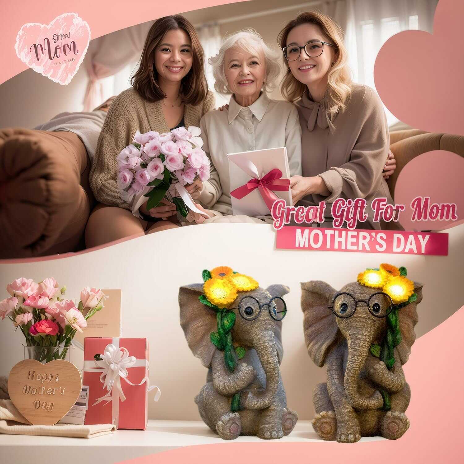 Vidám Elefánt Napelemes Kerti Dekorációs Lámpa - Napszemüveges Elefántvirággal 30cm - Image 7