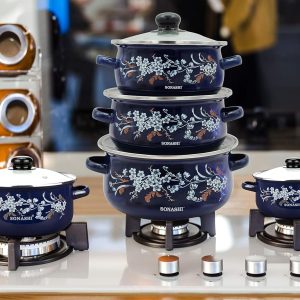 Enamel virágmintás edénykészlet fedővel (5 db) Sew-015