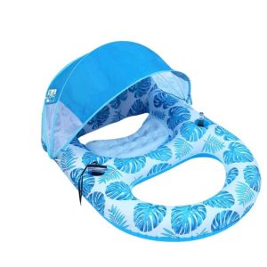 Állítható Napellenzős vízifotel 2db italtartóval trópusi mintával pihenőfotel kék 120 x 90 x 65 cm