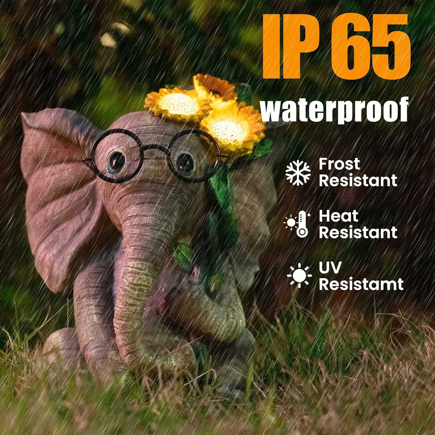 Vidám Elefánt Napelemes Kerti Dekorációs Lámpa - Napszemüveges Elefántvirággal 30cm - Image 5