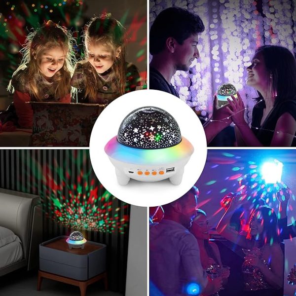 Galaxy Star fényprojektor, éjszakai fény gyerekeknek, dekoratív hangulatvilágítás hangszóróval és távirányítóval, USB, fehér - Image 7