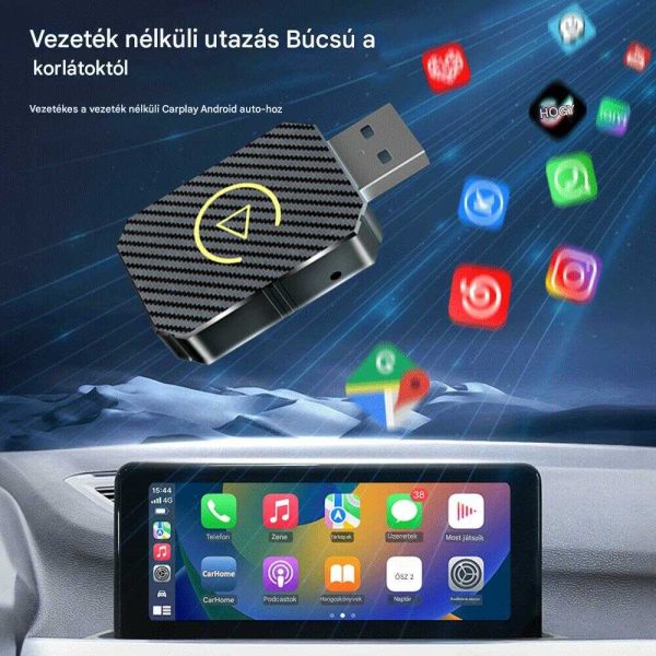 Vezeték Nélküli Autós Kapcsolat CarPlay & AndroidAuto alapú fejegységekhez, Bluetooth USB Adapter - Image 2