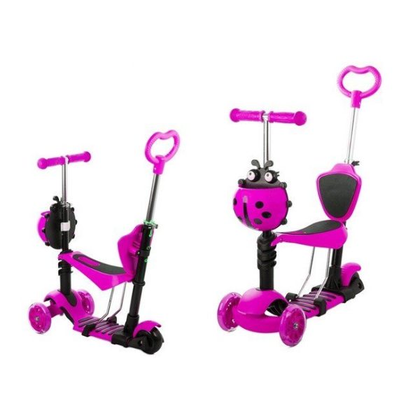 Gyerek 3 kerekű roller, totyogó robogó, futóbicikli,sétakocsi, 5 az 1-ben ,led kerekekkel , katicabogár kosárral, max 25kg , 2 féle színben - Image 5