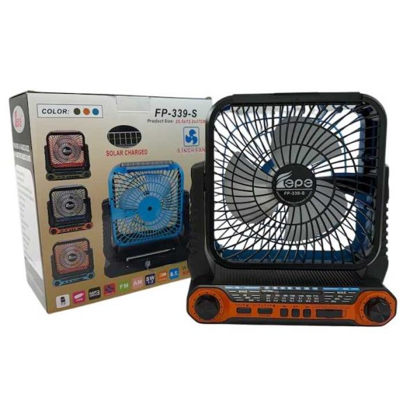 Napelemes hordozható ventilátor + elektromos töltés FP-339-S , beépített FM rádióval , Led világítással - Image 9