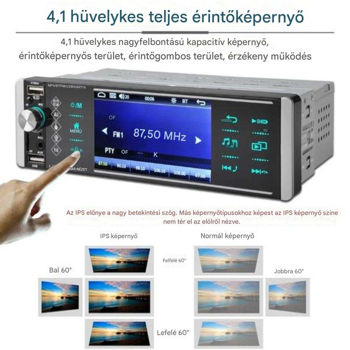 4.1 Hüvelykes Érintőképernyős Autós MP5 Lejátszó, 1DIN Fejegység: Bluetooth, USB-vel és Kormánykerék Vezérléssel - Image 7