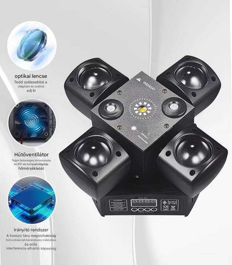 Lézeres-LED Diszkófény, Mozgófejes lézer, 4 Karos Effekttel, Stroboszkóppal, Távirányítóval, Hangefektes mód, 48W - Image 8