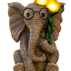 Vidám Elefánt Napelemes Kerti Dekorációs Lámpa - Napszemüveges Elefántvirággal 30cm