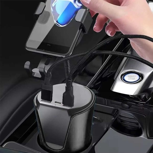 BX9 Autós pohártatóba helyezhető telefontartó vezeték nélküli töltéssel és airpods töltő - Image 4