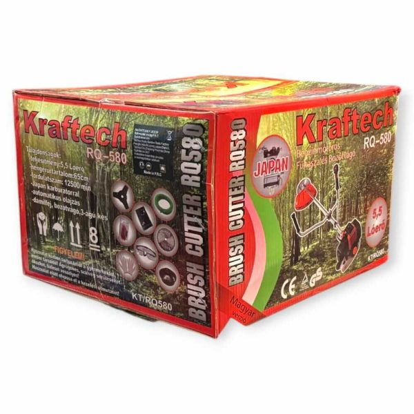 KrafTech RQ580 Benzines Fűkasza – 5,5 Lóerő, 65 cm³, 3 az 1-ben Bozótvágó: damilfej, acéltárcsa, háromélű penge - Image 10