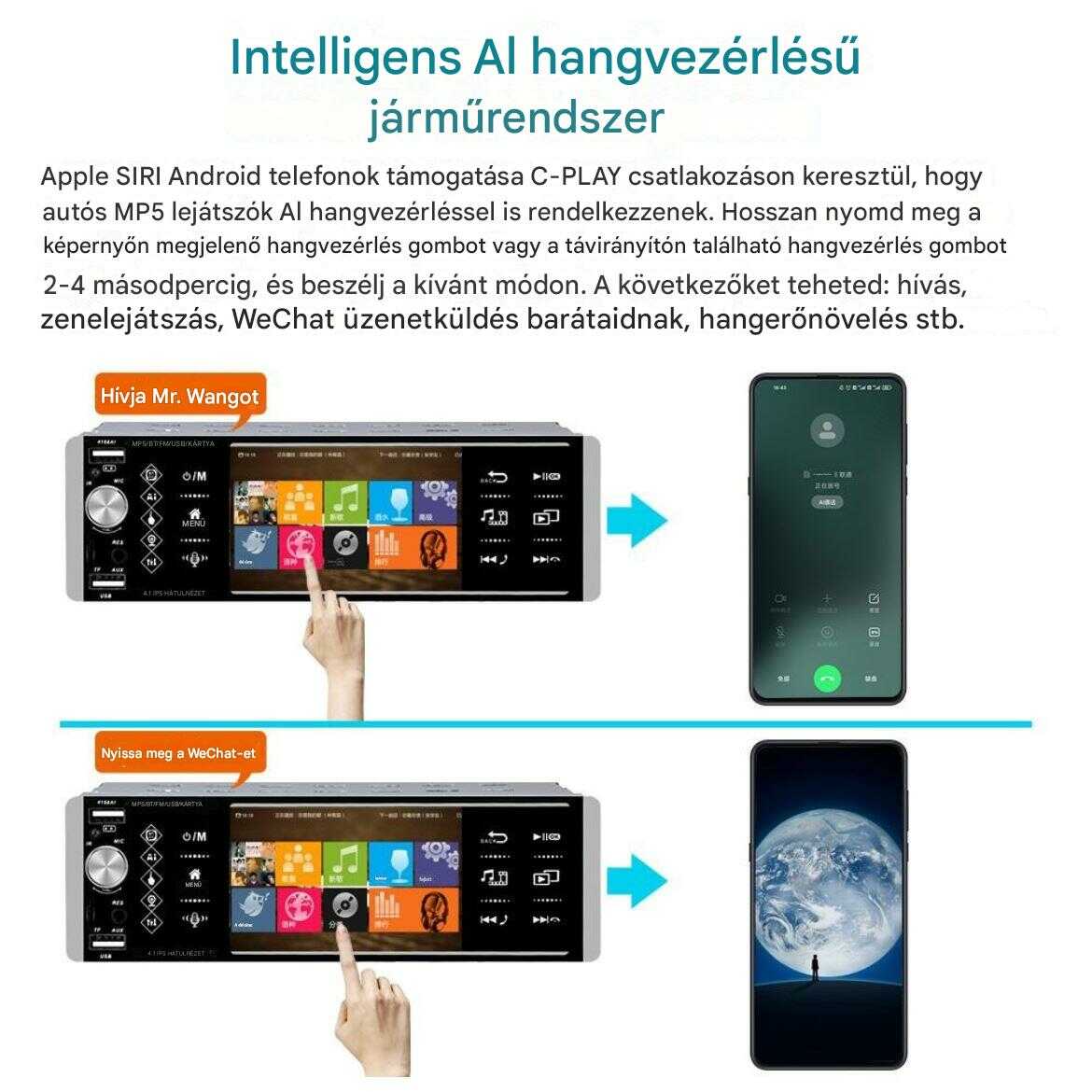 4.1 Hüvelykes Érintőképernyős Autós MP5 Lejátszó, 1DIN Fejegység: Bluetooth, USB-vel és Kormánykerék Vezérléssel - Image 8