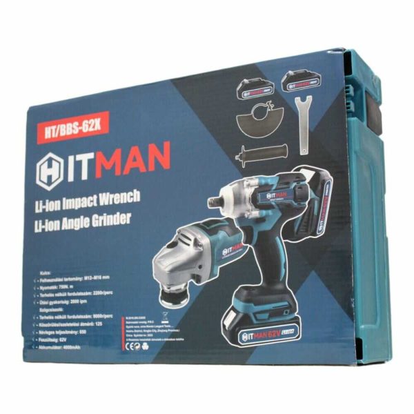Hitman BBS-62X Akkumulátoros Kombi Készlet:125mm Sarokcsiszoló és 750Nm Ütvecsavarozó - Image 9