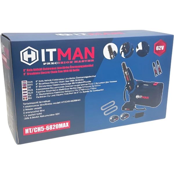 Hitman CH5-6820max Prémium egykezes 8" láncfűrész 2db 62V akkumulátor - Image 6