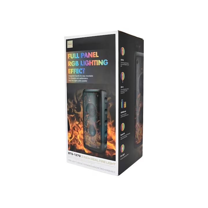 Brodu BTS-1379 Hordozható bluetooth és karaoke hangszóró, full LED panel RGB világítással - Image 3