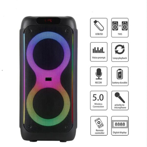 Brodu Bluetooth hangszóró vezeték nélküli mikrofonnal és távirányítóval, lézer és rgb fény effekttel - Image 4