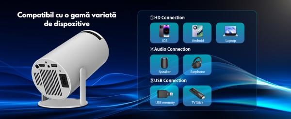 Intelligens 4k videoprojektor játékkonzollal, VSM, Android TV 11.0, távirányító, WiFi 6, Bluetooth 5.0, 130 hüvelykes vetítővászon, automatikus képkorrekció, négymagos, 280 ANSI, beépített hangszóró, HDMI, USB, fehér - Image 19