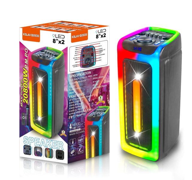 Kolav hordozható akkumulátoros bluetooth hangszoró , usb , fm rádió, mikrofon , rgb fényekkel és távirányítóval, D2806 - Image 2