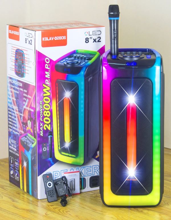 Kolav hordozható akkumulátoros bluetooth hangszoró , usb , fm rádió, mikrofon , rgb fényekkel és távirányítóval, D2806 - Image 3