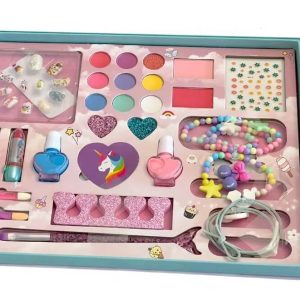 Kézben tartható ajándéktáska sminkkészlet gyerekeknek ecsettel szemhéjpúderrel és további kiegészítőkkel