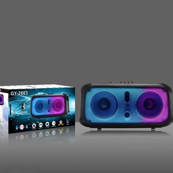GY-2603 Klasszikus kialakítású Dual 6 hüvelykes akkumulátoros hangszóró színes fénnyel, 30W - Image 3