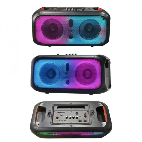 GY-2603 Klasszikus kialakítású Dual 6 hüvelykes akkumulátoros hangszóró színes fénnyel, 30W - Image 4