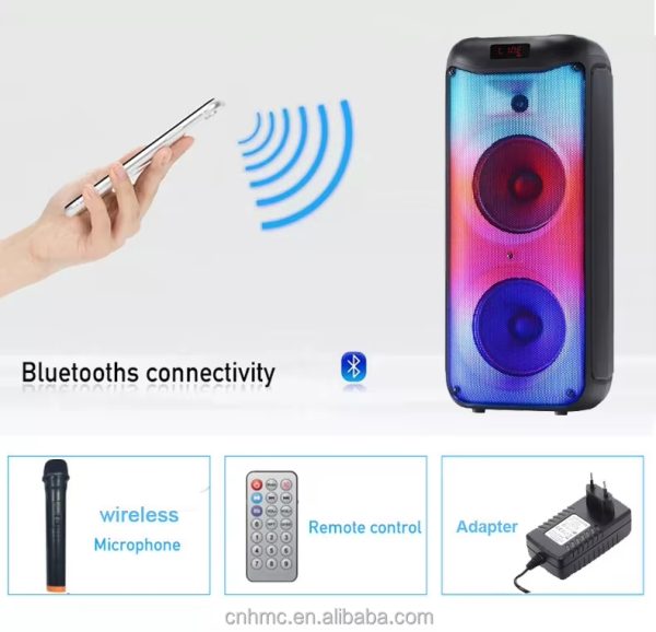 GY-5048 Bluetooth 5.0 hangfal karaoke mikrofonnal, 2x8", 40W - Image 3