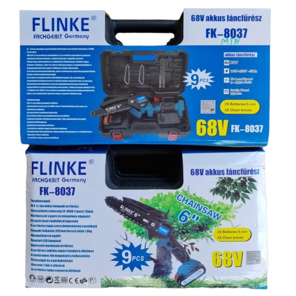 Flinke FK-8037 Mini láncfűrész 9 részes készlet 2db 62V akkumulátorral, vágáshossz 6” - Image 2