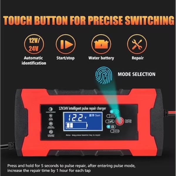 Intelligens Akkumulátor Töltő 12V-24V, 18.3x8x6 cm - Image 6