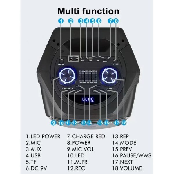 KOLAV-M2102 Vezeték nélküli hangszóró, 100Hz-20KHz, 40W, PMPO: >1000W - Image 2