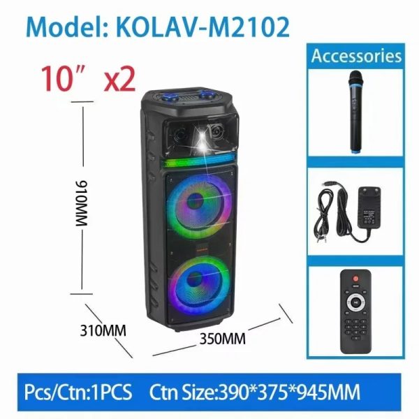 KOLAV-M2102 Vezeték nélküli hangszóró, 100Hz-20KHz, 40W, PMPO: >1000W - Image 3