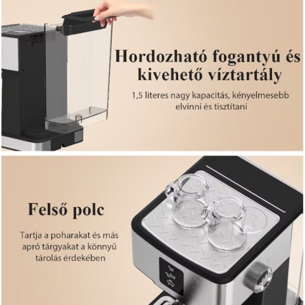 Kaif Style Explora Series ,Manuális kávéfőző 3 az 1-ben, Nespresso kapszula ,őrölt, kávékávépárna, 20 bar, 1400 W, azonnali előmelegítés 20 másodpercig, programozható, tejhab, forró víz,TC51A - Image 8