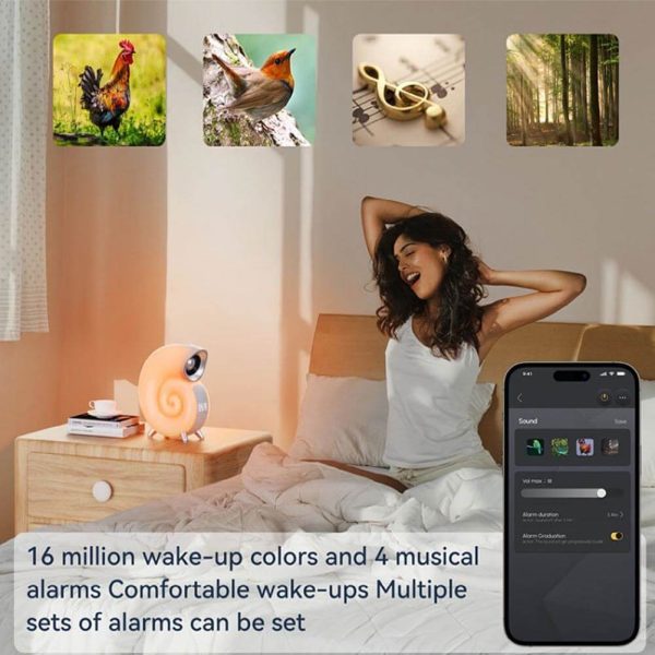 Csigaház Éjszakai fény, Bluetooth hangszoró és ébresztő óra, napfelkelte szimulációval - Image 7
