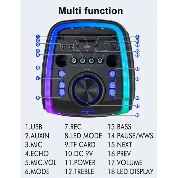 Kolav D2806 Hordozható, Vezeték Nélküli, Bluetooth Hangszóró 2x8", LED Világítás, 40W - Image 4