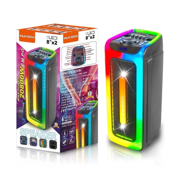 Kolav D2806 Hordozható, Vezeték Nélküli, Bluetooth Hangszóró 2x8", LED Világítás, 40W - Image 5
