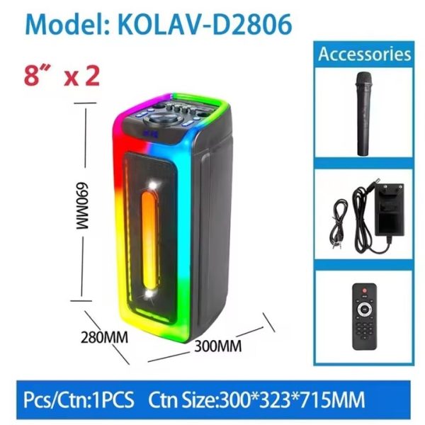 Kolav D2806 Hordozható, Vezeték Nélküli, Bluetooth Hangszóró 2x8", LED Világítás, 40W - Image 6